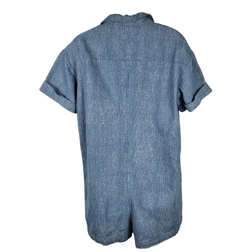 FRNCH Paris LEOLINE Button Front Boxy Patch Pocket Denim Romper Blue Size M $78 - Picture 5 of 7